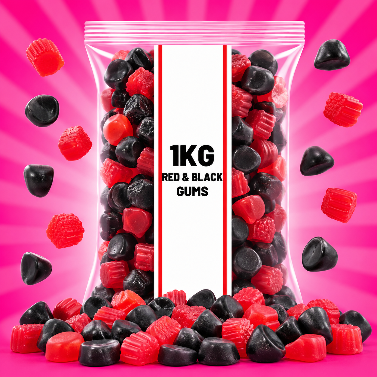 1KG Red & Black Fruit Gums